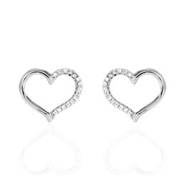 Boucles D'oreilles Puces Salona Argent Blanc Oxyde De Zirconium - Boucles d'Oreilles Coeur Femme | Histoire d’Or