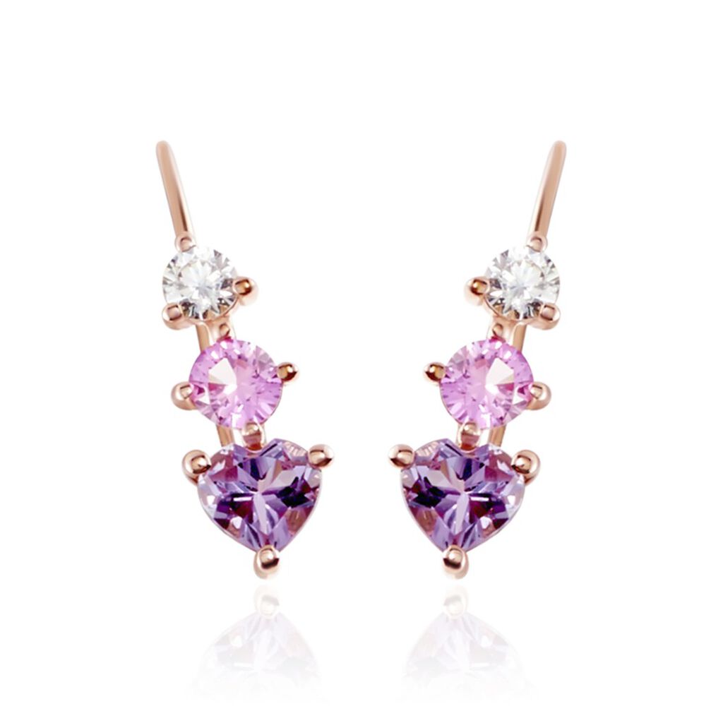 Boucles D'oreilles Lauressa Or Rose Amethyste Violet Oxyde - Clous d'oreilles Femme | Histoire d&rsquo;Or