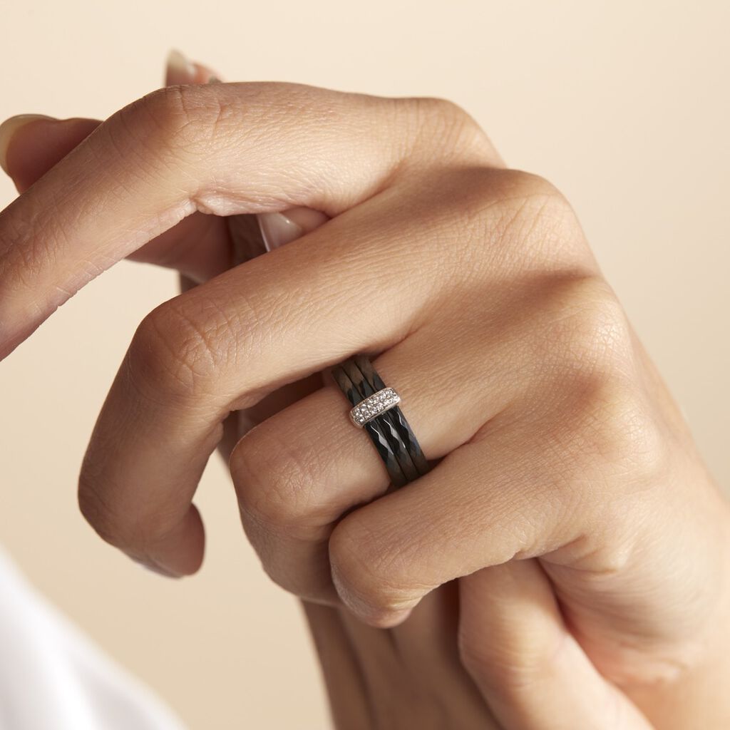 Bague Ceramik Design Argent Blanc Oxyde De Zirconium Et Céramique - Bagues avec pierre Femme | Histoire d’Or