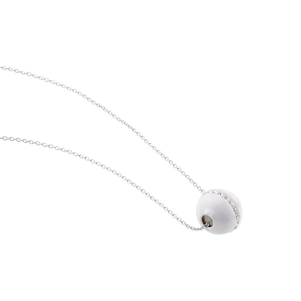 Collier Nina Cera Argent Blanc Strass Et C&eacute;ramique - Colliers fantaisie Femme | Histoire d&rsquo;Or