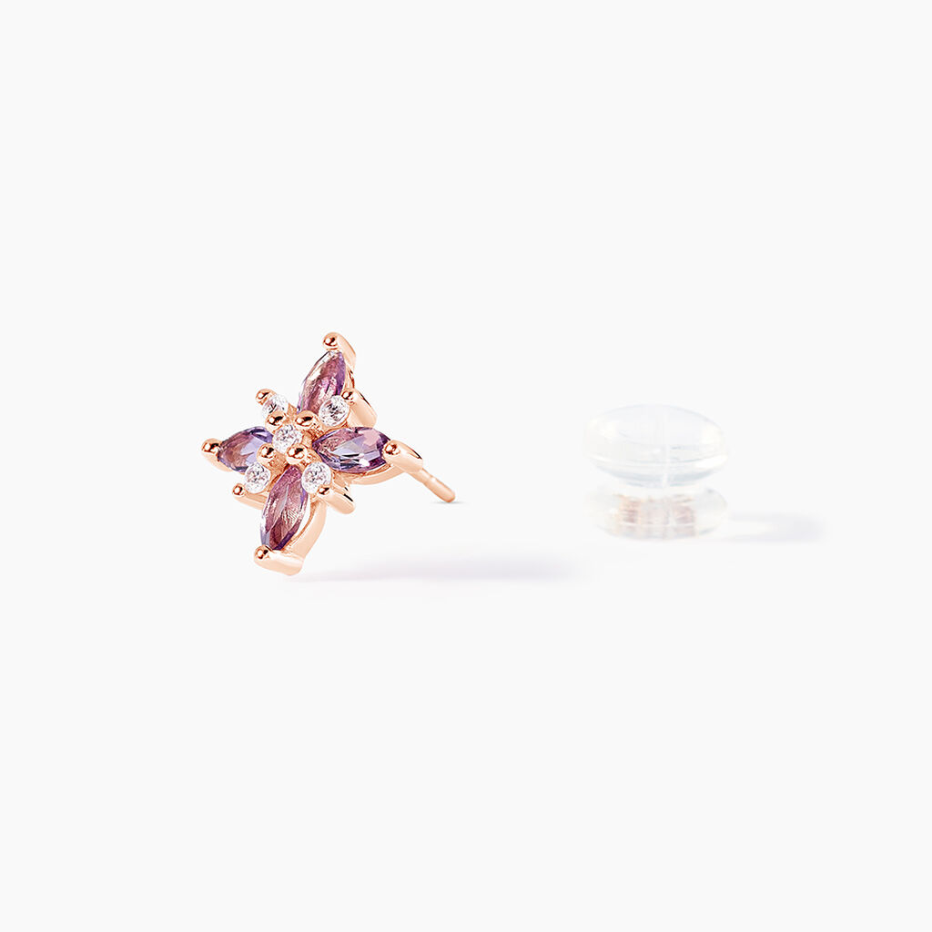 Boucles D'oreilles Puces Anabele Or Rose Amethyste Oxyde - Clous d'oreilles Femme | Histoire d’Or