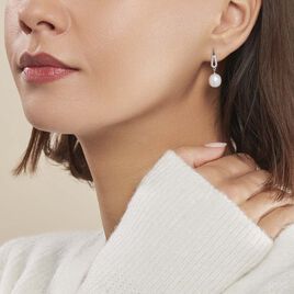 Boucles D'oreilles Pendantes Ludy Argent Perle De Culture Et Oxyde - Boucles d'oreilles fantaisie Femme | Histoire d’Or