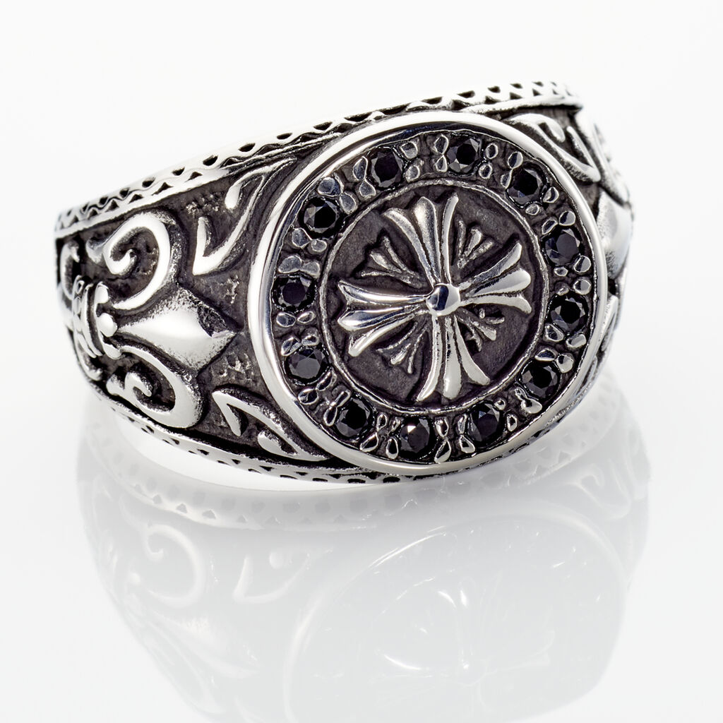 Bague Achille Acier Blanc Oxyde Noir - Bagues avec pierre Homme | Histoire d&rsquo;Or