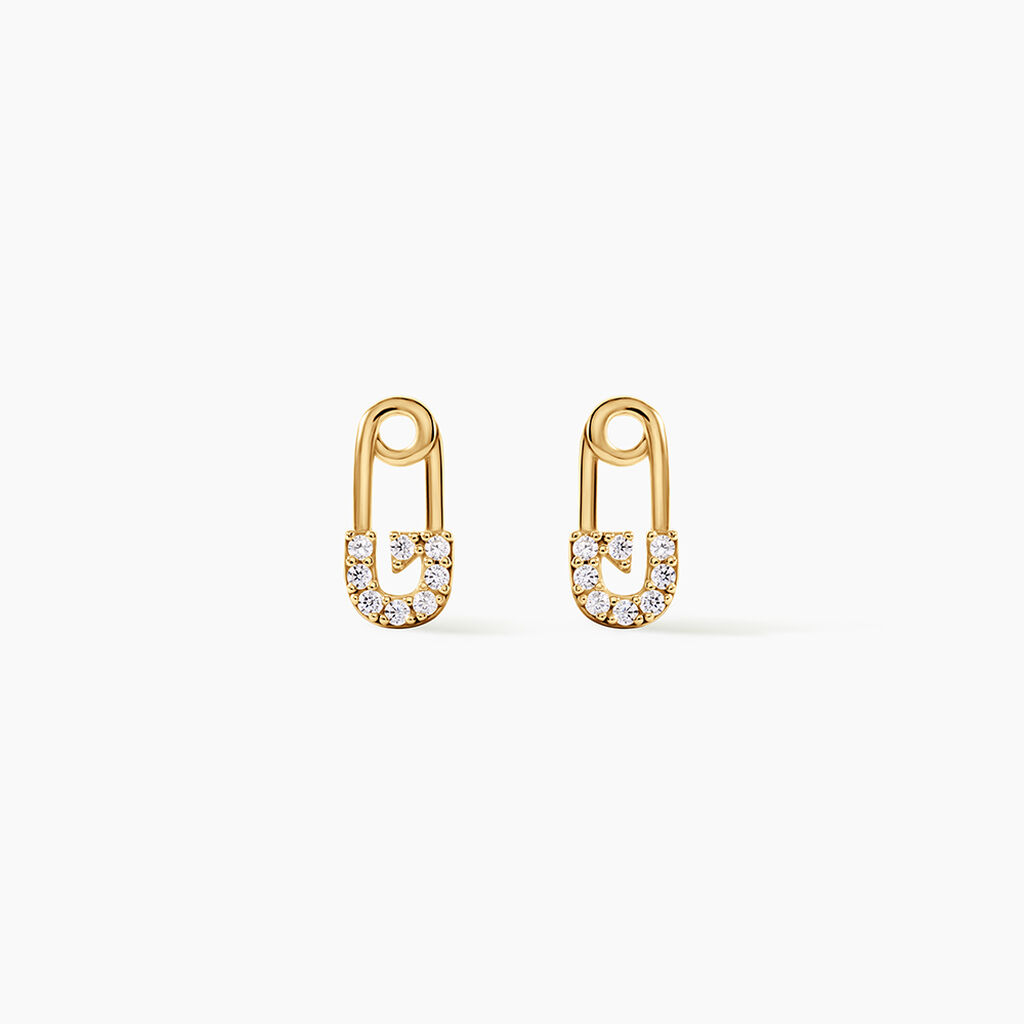 Boucles D'Oreilles Puces Epiktetos Argent Dor&eacute; A L'Or 750/1000 Oxyde De Zirconium - Boucles d'oreilles fantaisie Enfant | Histoire d&rsquo;Or