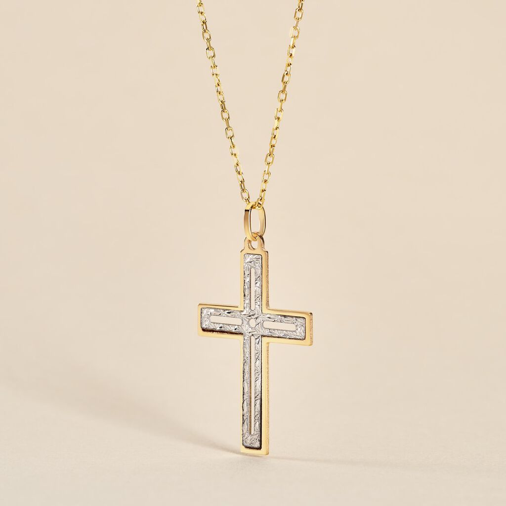 Pendentif Casey Croix Or Bicolore - Pendentifs Communion Femme | Histoire d&rsquo;Or