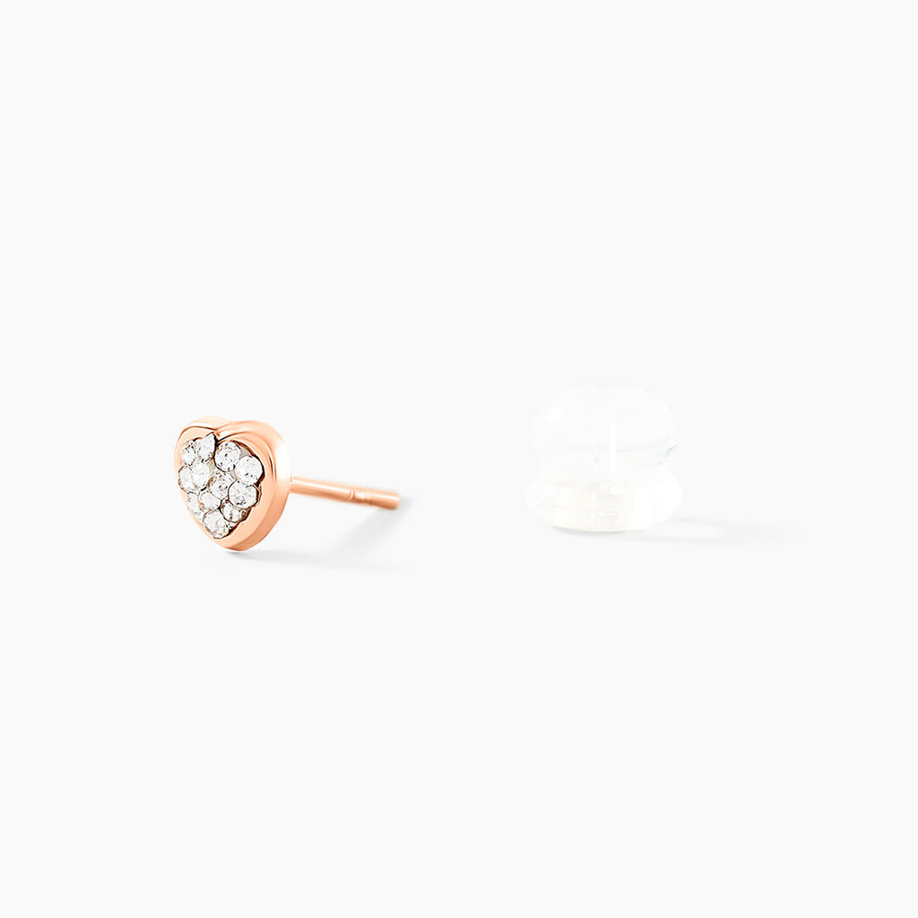 Boucles D'oreilles Puces Daria Cœur 0 Or Rose Strass - Clous d'oreilles Femme | Histoire d’Or