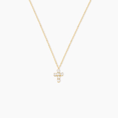 Collier Arene Croix Or Jaune Oxyde De Zirconium - Cadeaux de bapt&ecirc;me Famille | Histoire d&rsquo;Or