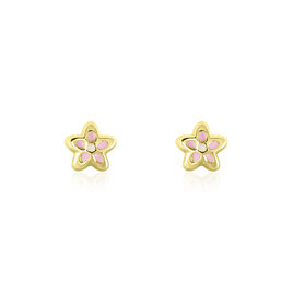 Boucles D'oreilles Puces Fleur Email Or Jaune - Clous d'oreilles Enfant | Histoire d’Or