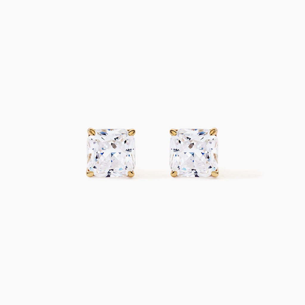 Boucles D'oreilles Puces Doreen Carre Or Jaune Oxyde De Zirconium - Clous d'oreilles Femme | Histoire d&rsquo;Or