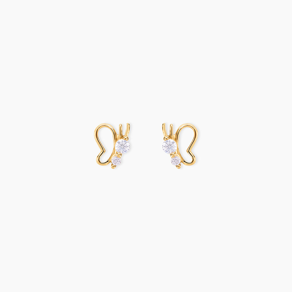 Boucles D'oreilles Puces Donte Papillon Or Jaune Oxyde De Zirconium - Clous d'oreilles Femme | Histoire d&rsquo;Or