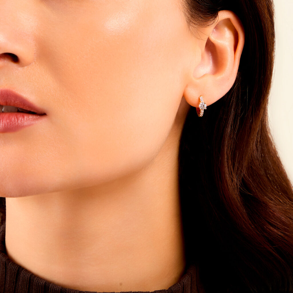 Cr&eacute;oles Nagendra Argent Dor&eacute; A L'Or 750/1000 Oxyde De Zirconium - Boucles d'oreilles cr&eacute;oles Femme | Histoire d&rsquo;Or