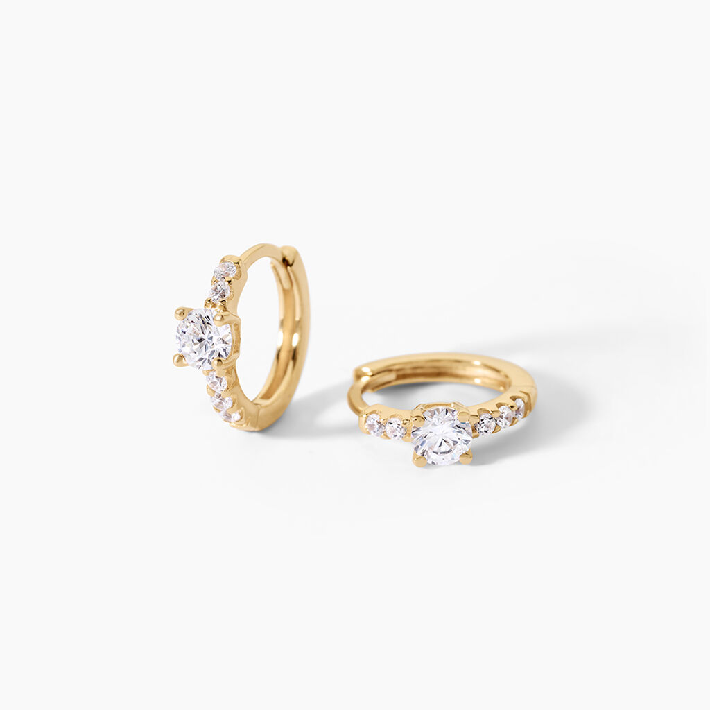 Cr&eacute;oles Nagendra Argent Dor&eacute; A L'Or 750/1000 Oxyde De Zirconium - Boucles d'oreilles cr&eacute;oles Femme | Histoire d&rsquo;Or