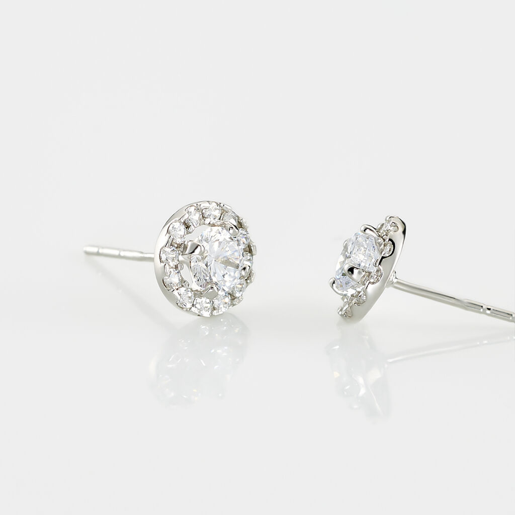 Boucles D'oreilles Puces Rosalie Or Blanc Oxyde De Zirconium - Clous d'oreilles Femme | Histoire d’Or