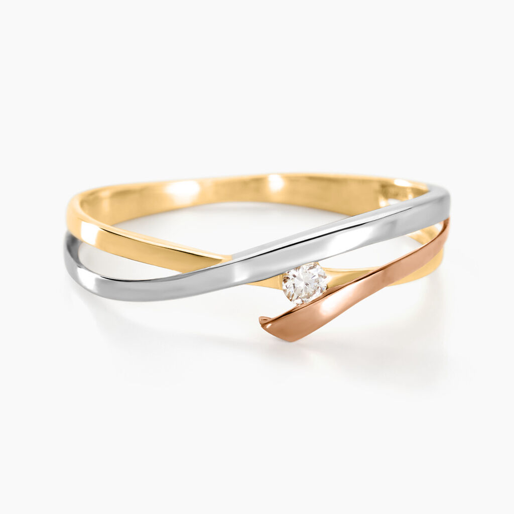 Bague Giusta Or Tricolore Diamant - Bagues solitaires Femme | Histoire d’Or