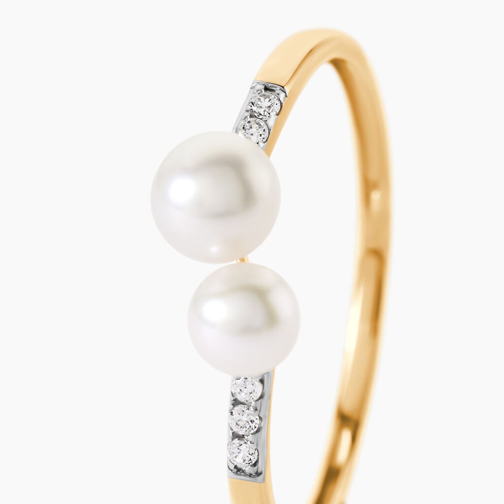 Bague Primo Or Jaune Perle De Culture Et Oxyde De Zirconium - Bagues solitaires Femme | Histoire d&rsquo;Or