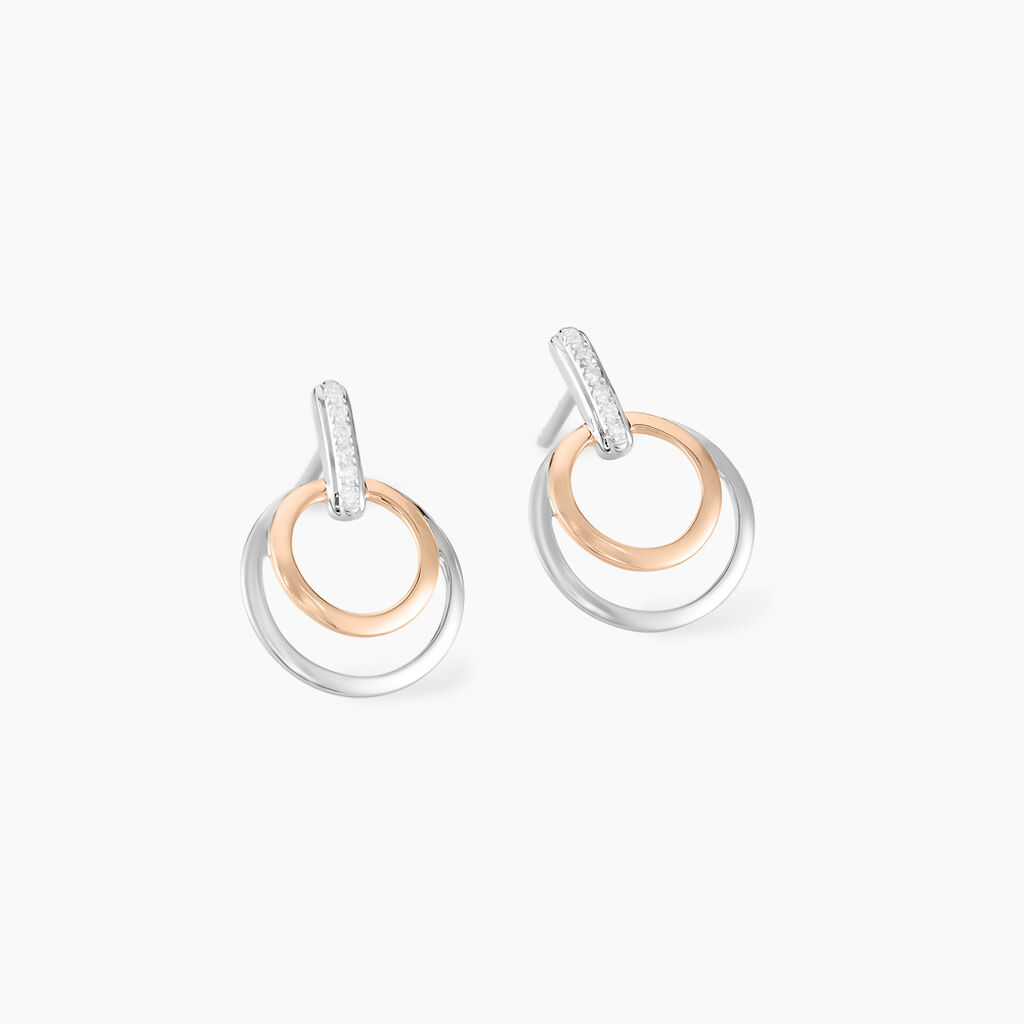Boucles D'oreilles Pendantes Eloisia Or Bicolore Diamant - Boucles d'oreilles pendantes Femme | Histoire d&rsquo;Or