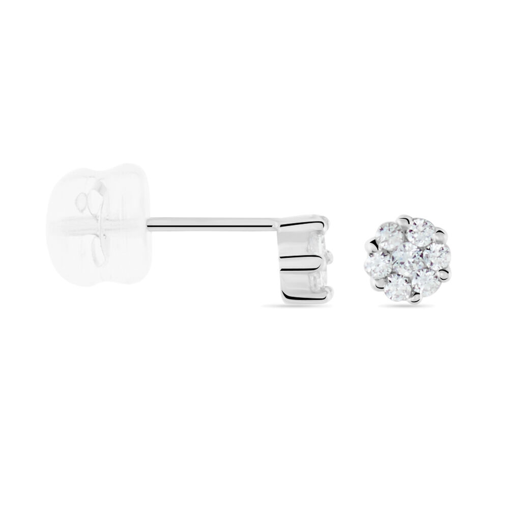 Boucles D'oreilles Puces Eleanor Fleur Or Blanc Oxyde De Zirconium - Clous d'oreilles Femme | Histoire d’Or