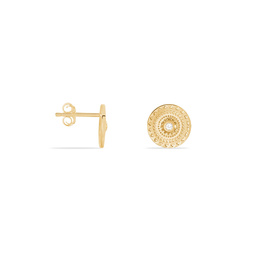 Boucles D'oreilles Puces Carmina Plaqué Or Jaune Oxyde De Zirconium - Boucles d'oreilles fantaisie Femme | Histoire d’Or