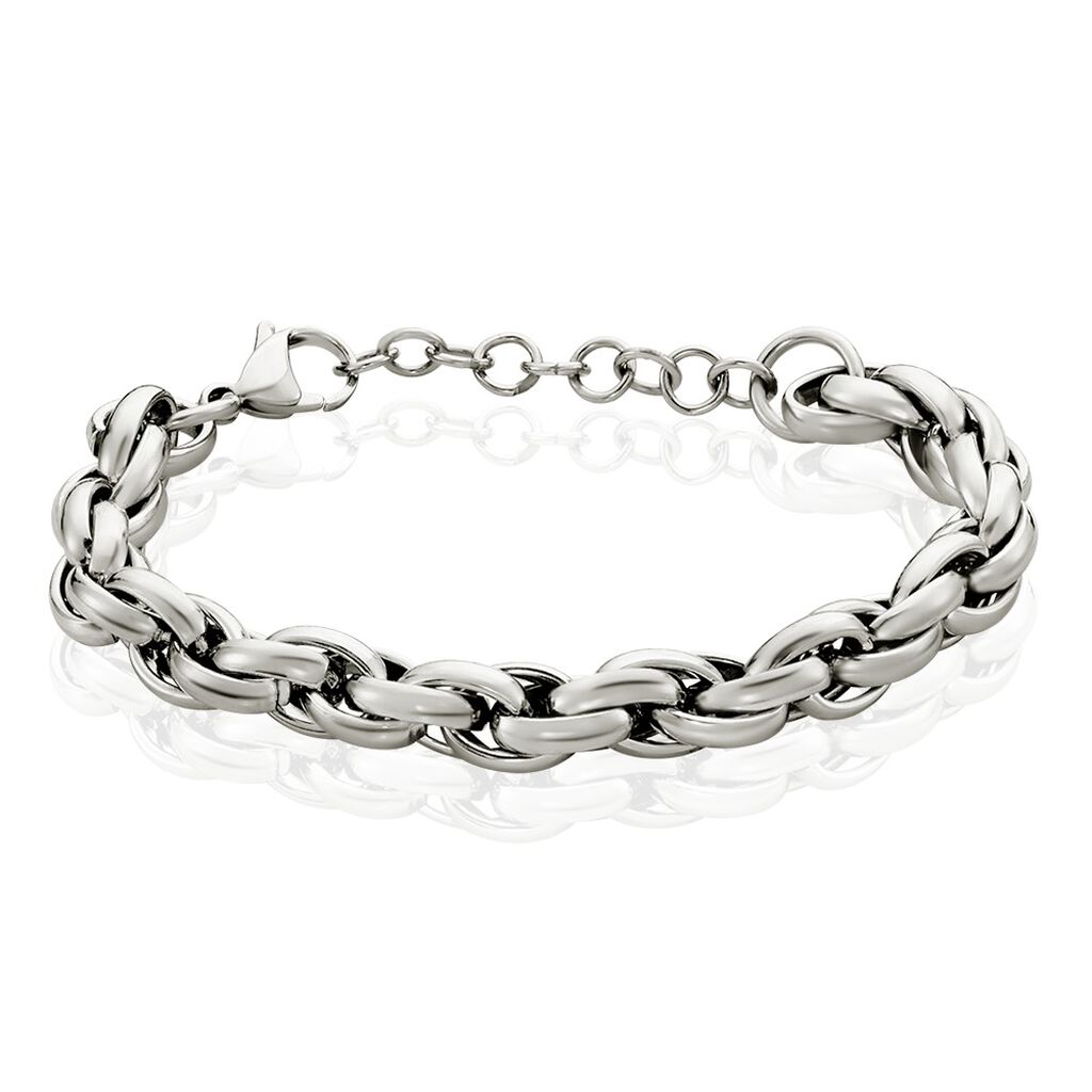 Bracelet Chaine Epaisse Acier Blanc Dusty