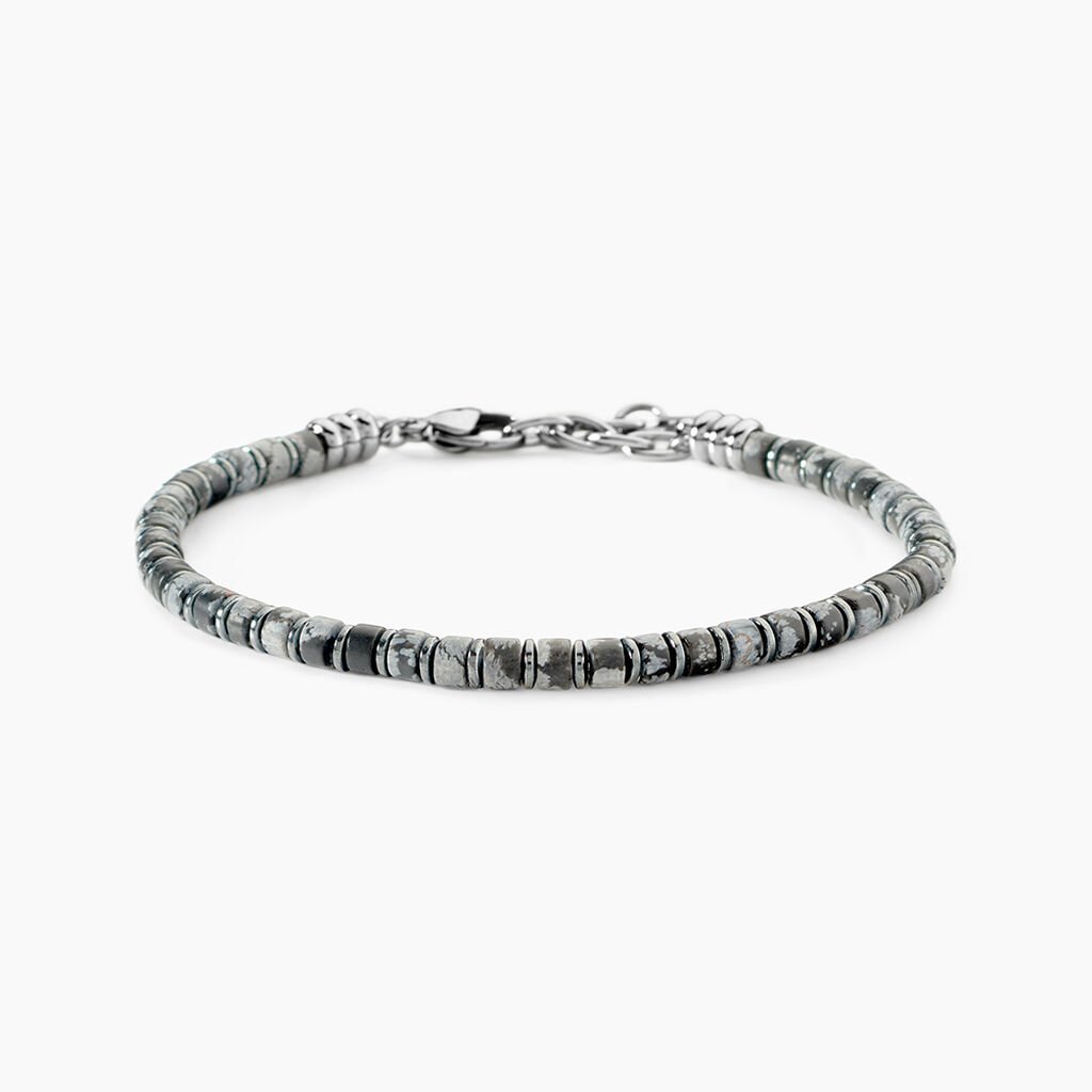 Bracelet Jourdan Acier Blanc Obsidienne H&eacute;matite - Bracelets Homme | Histoire d&rsquo;Or