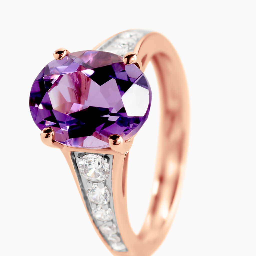 Bague Marie-camille Or Rose Amethyste Et Oxyde De Zirconium - Bagues solitaires Femme | Histoire d&rsquo;Or