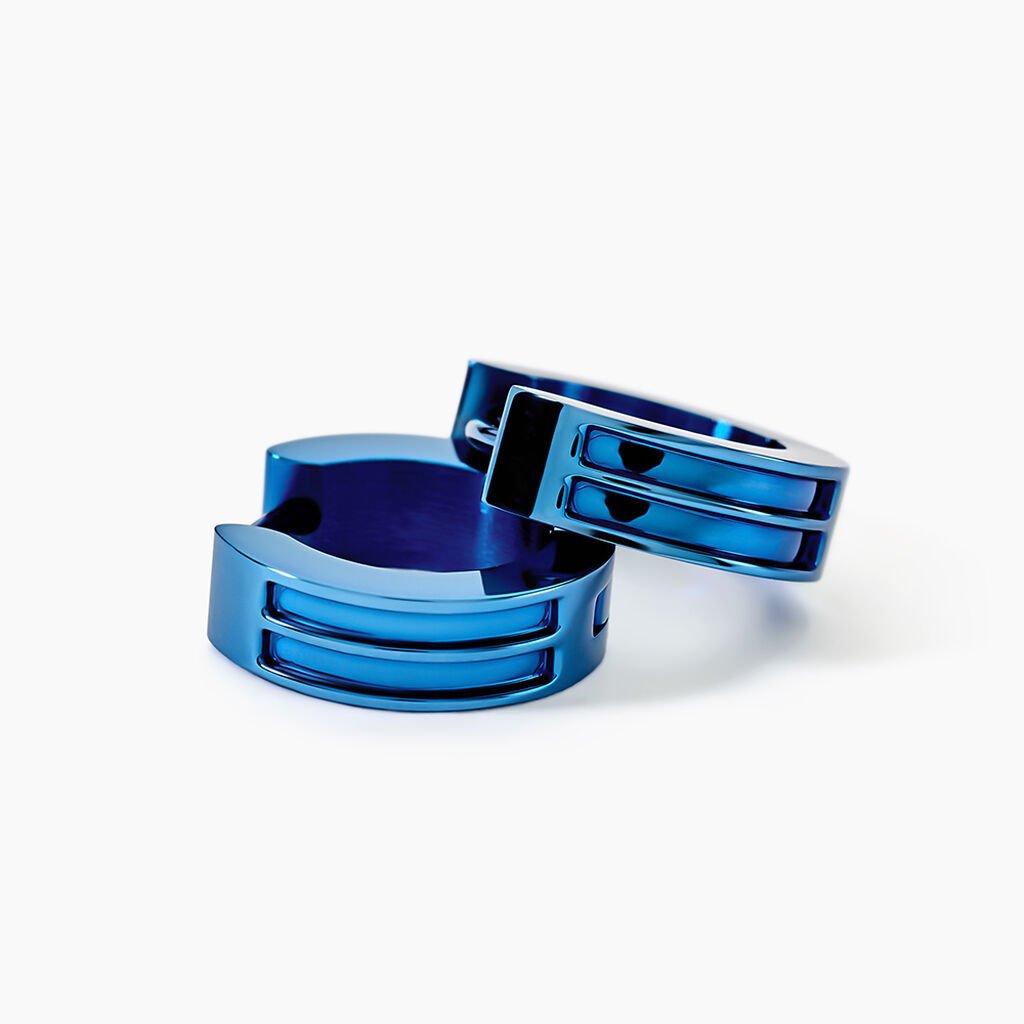 Créoles Jourdan Tilos Acier Bleu - Boucles d'oreilles créoles Homme | Histoire d’Or