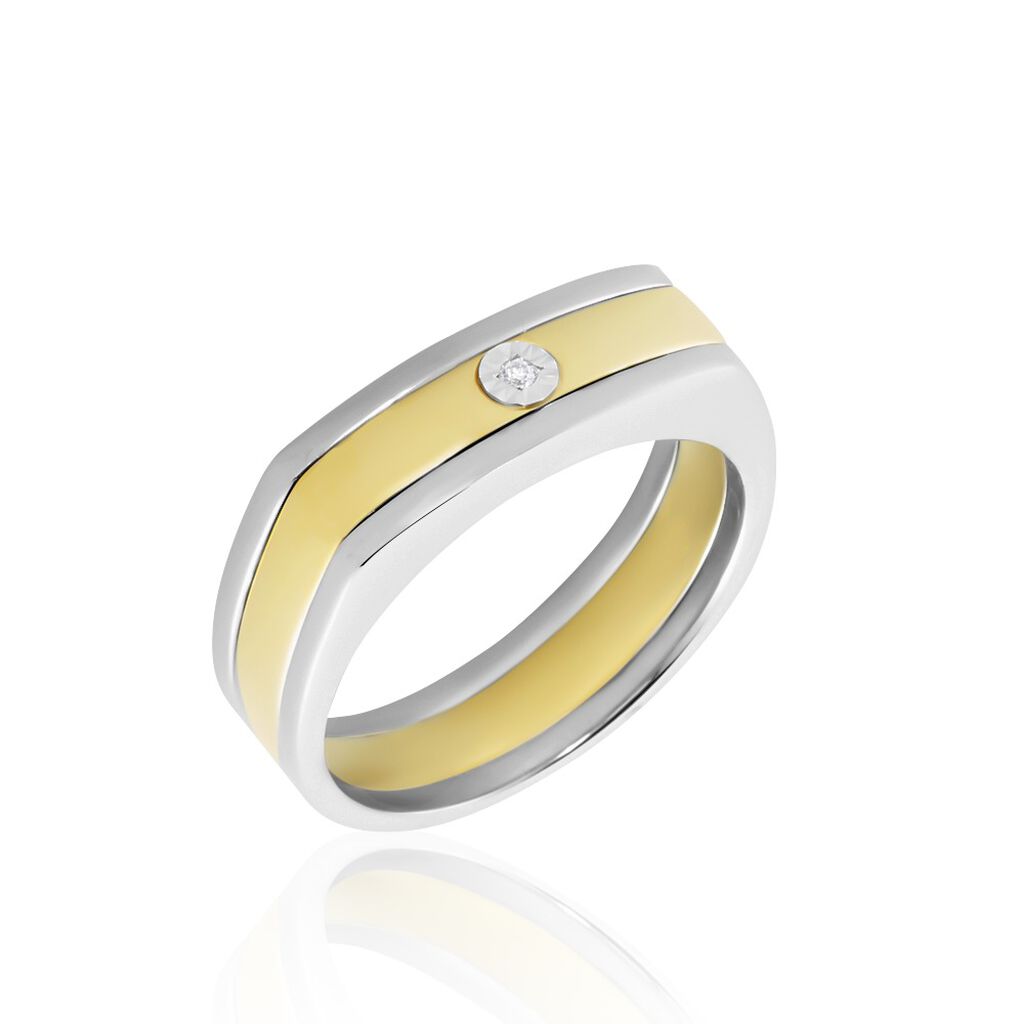 Bague Robinson Argent Bicolore Rhodié Diamant Blanc - Bagues solitaires Homme | Histoire d’Or