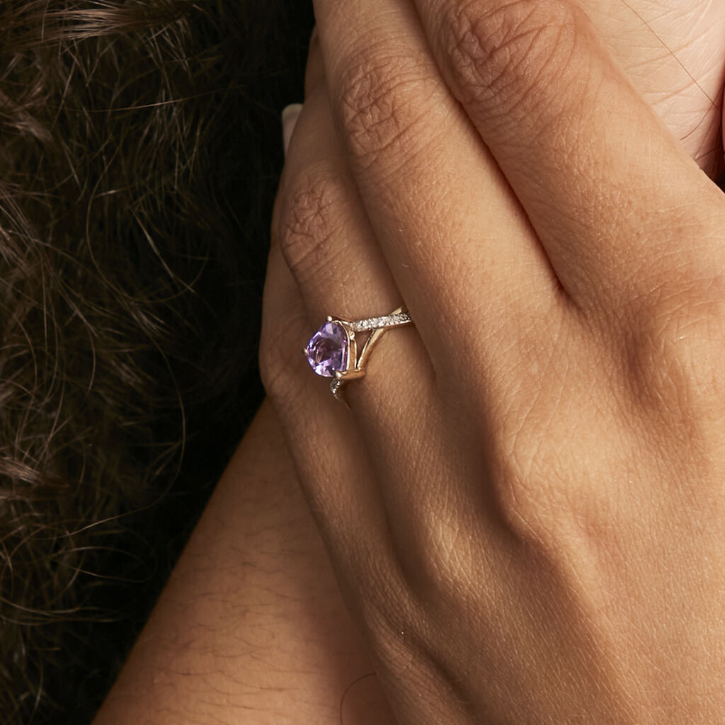Bague Clothilde Or Jaune Amethyste Et Oxyde De Zirconium - Bagues Coeur Femme | Histoire d’Or