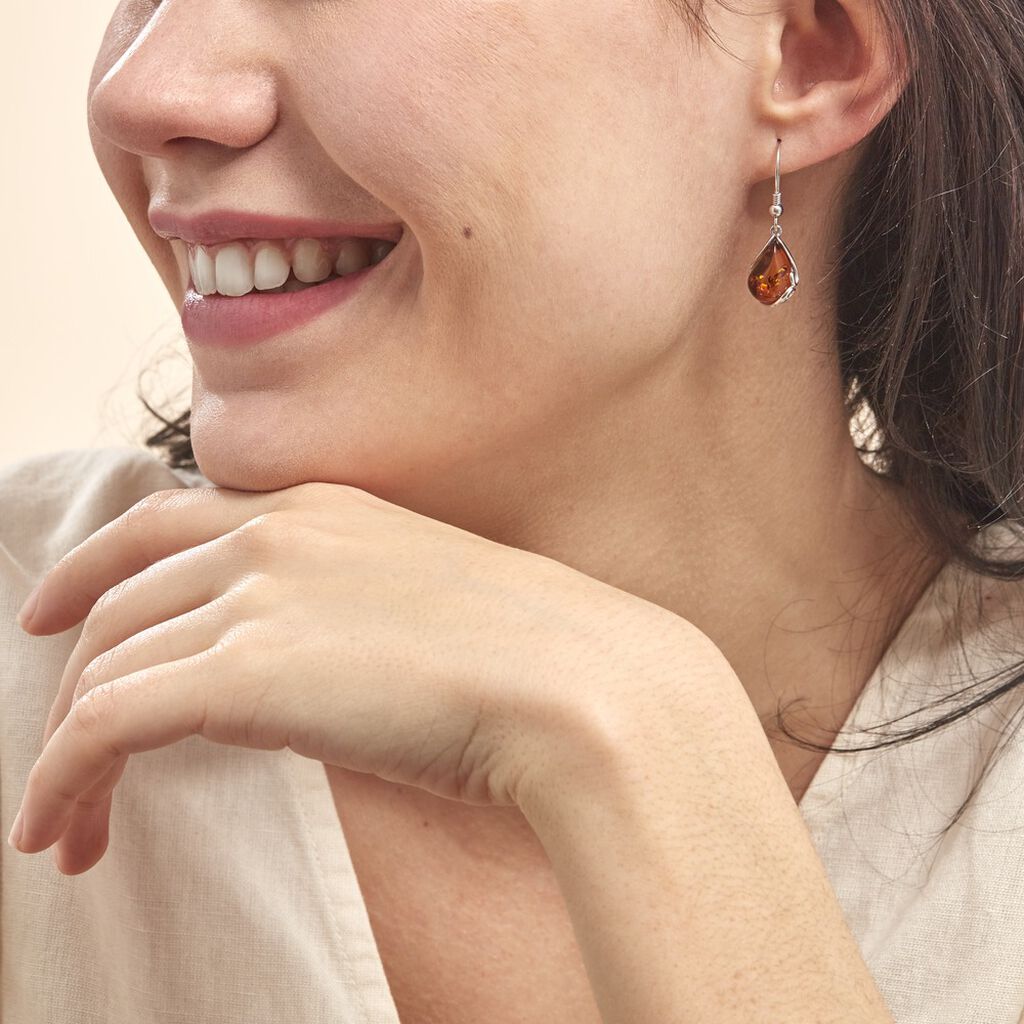 Boucles D'oreilles Pendantes Argent Blanc Lucina Ambre -  Femme | Histoire d’Or