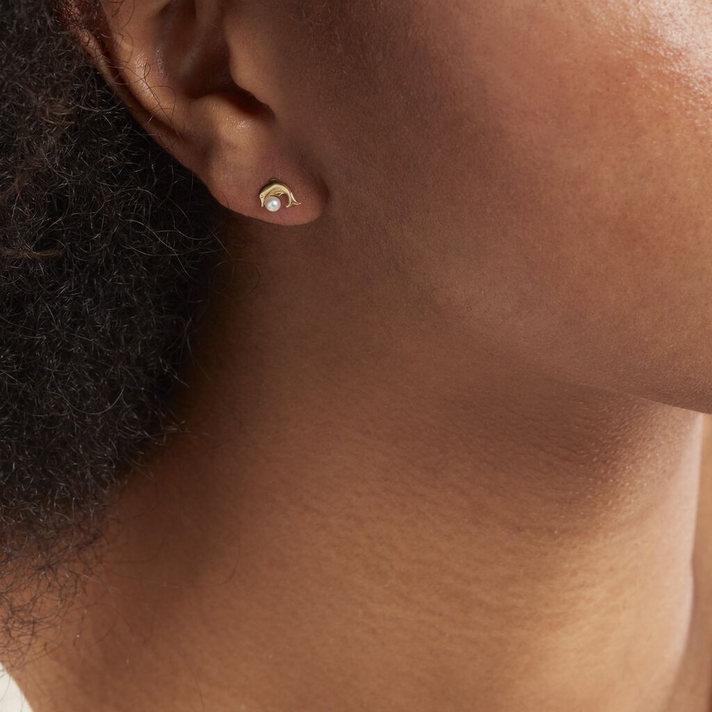 Boucles D'oreilles Puces Eleanor Dauphin Or Jaune Perle De Culture - Clous d'oreilles Femme | Histoire d’Or