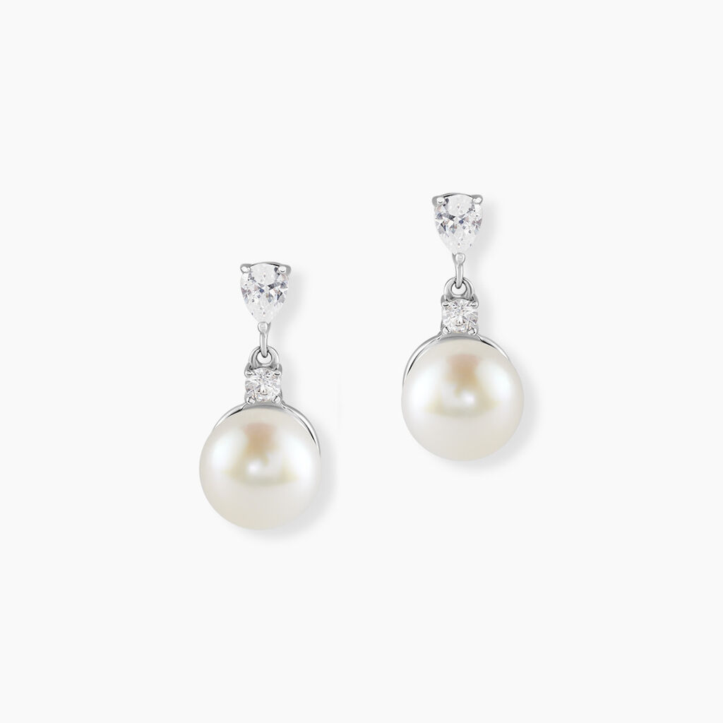 Boucles D'oreilles Pendantes Melya Argent  Perle De Culture Et Oxyde - Boucles d'oreilles fantaisie Femme | Histoire d’Or