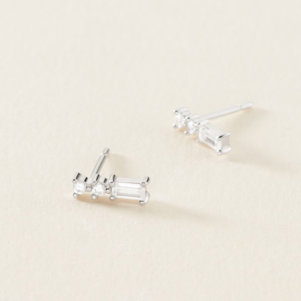 Boucles D'oreilles Puces Iolyn Argent Blanc Oxyde De Zirconium - Boucles d'oreilles fantaisie Femme | Histoire d&rsquo;Or