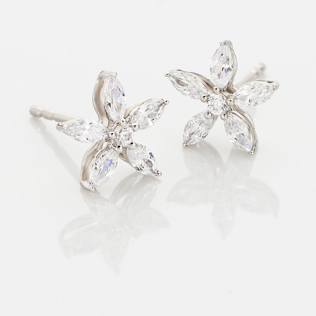 Boucles D'oreilles Puces Horcia Or Blanc Oxyde De Zirconium - Clous d'oreilles Femme | Histoire d&rsquo;Or