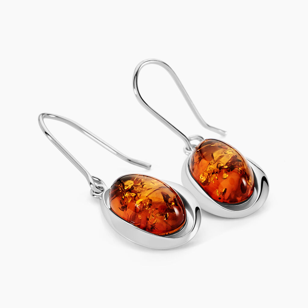 Boucles D'oreilles Pendantes Hilda Argent Blanc Ambre - Boucles d'oreilles fantaisie Femme | Histoire d’Or