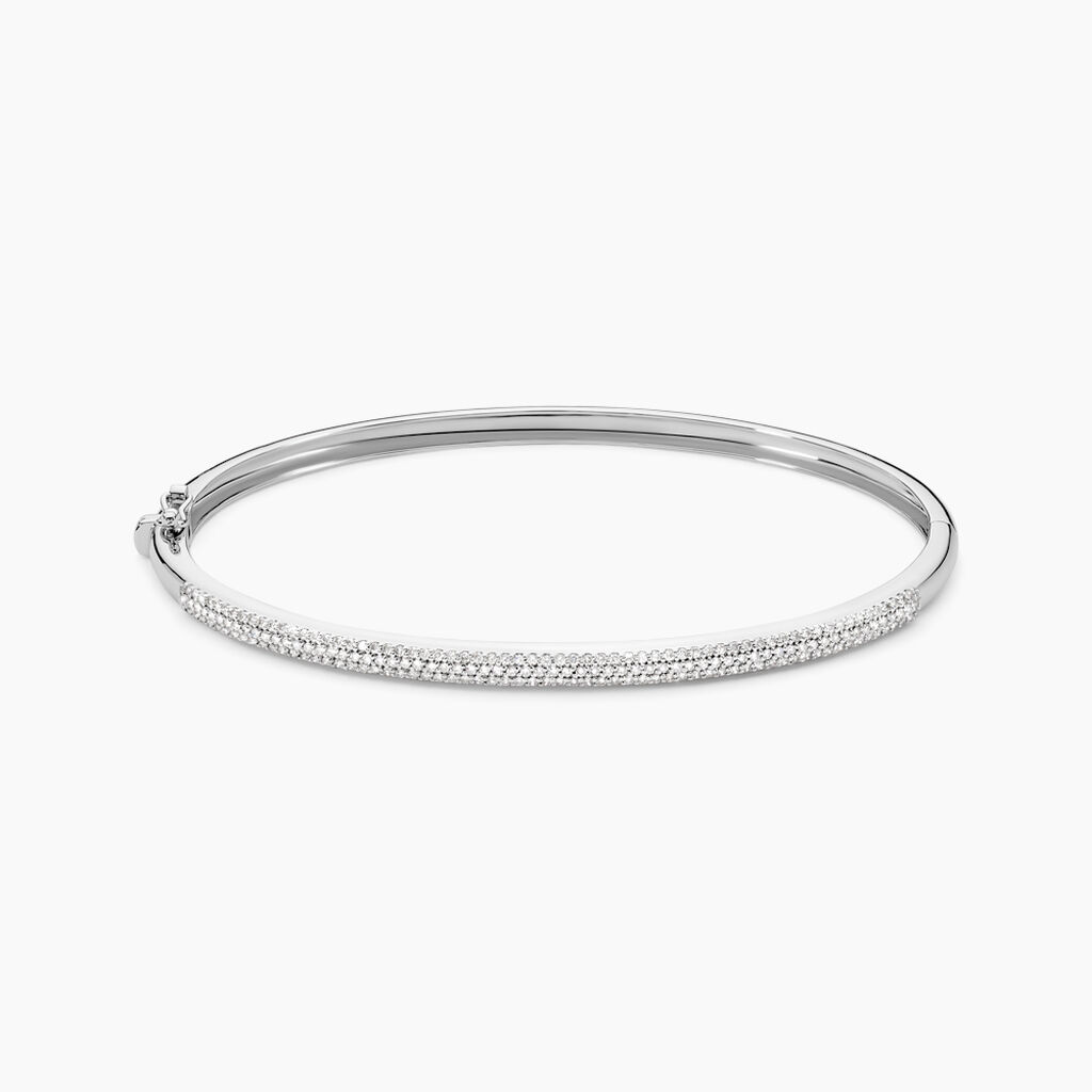 Bracelet Jonc Posie Or Blanc Diamant - Bracelets joncs Femme | Histoire d&rsquo;Or