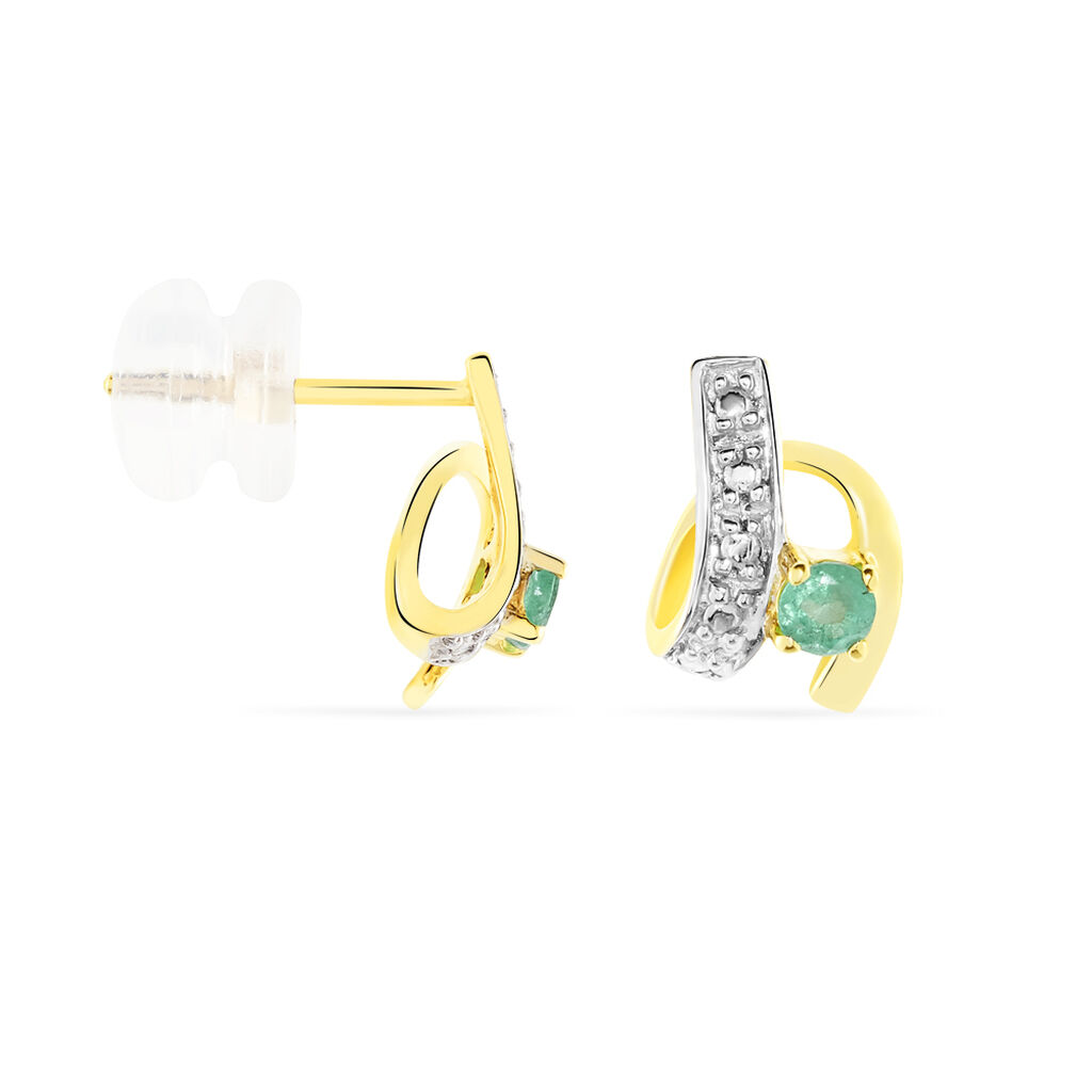 Boucles D'oreilles Puces Loubra Or Jaune Emeraude - Clous d'oreilles Femme | Histoire d’Or