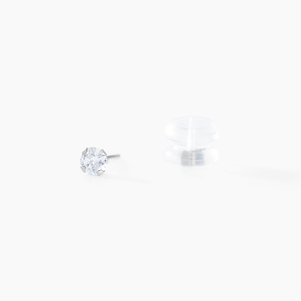 Boucles D'oreilles Puces Eddie Or Blanc Oxyde De Zirconium - Clous d'oreilles Femme | Histoire d&rsquo;Or