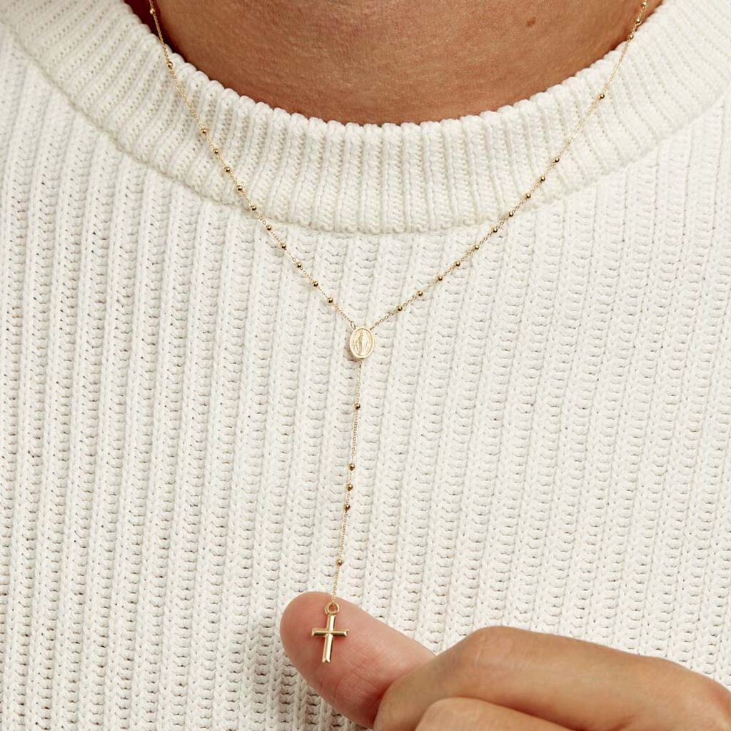 Collier Evelina Croix Maille Boule Or Jaune - Pendentifs Baptême Famille | Histoire d’Or