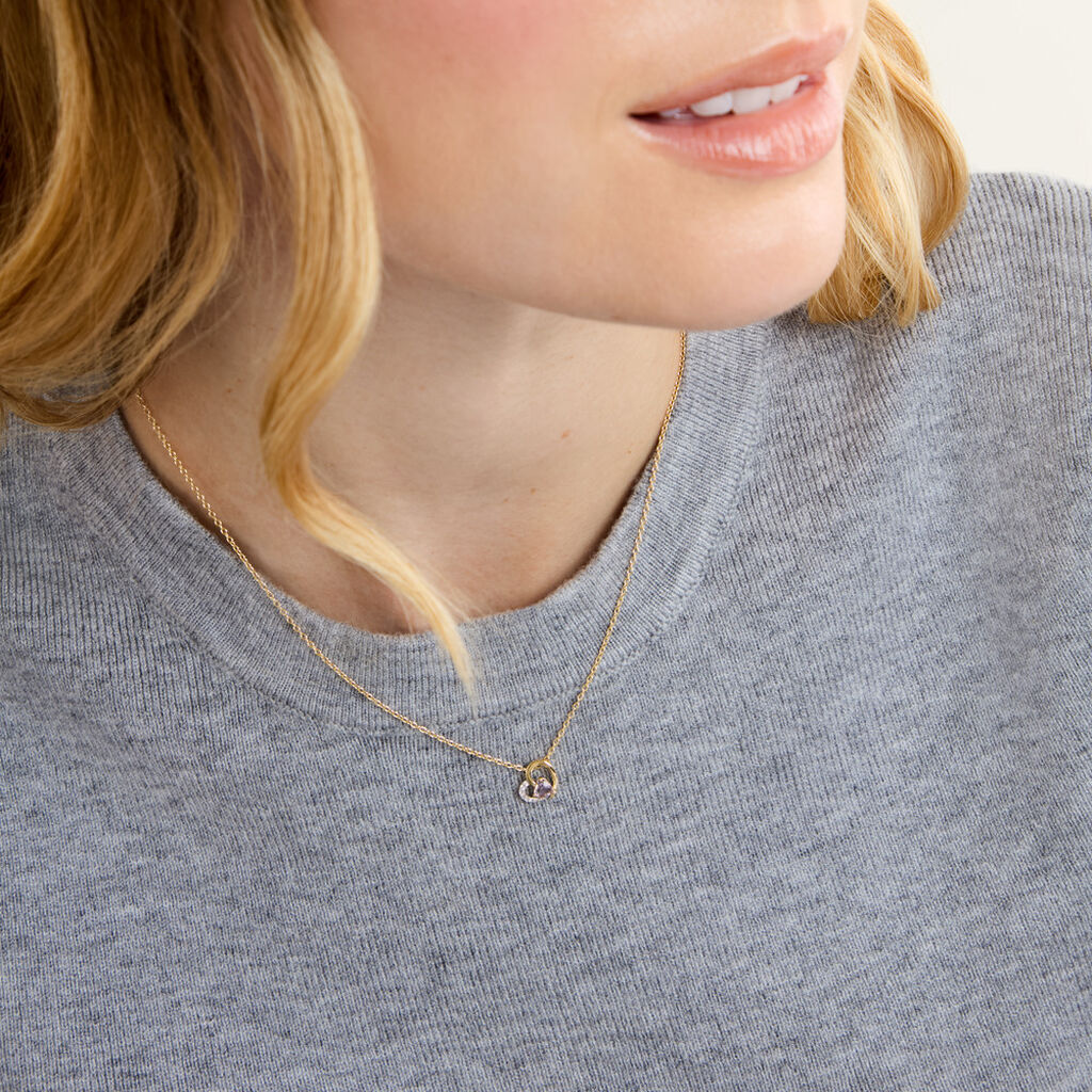 Collier Eliana Argent Dor&eacute; A L'Or 750/1000 Am&eacute;thyste Oxyde De Zirconium - Colliers pierre Femme | Histoire d&rsquo;Or