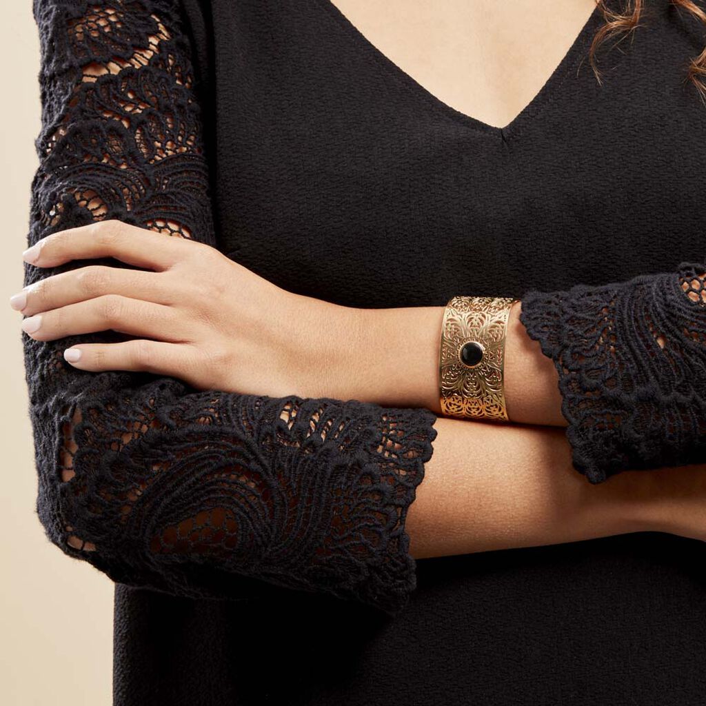 Bracelet Jonc Acier Doré Maurits Agate - Bracelets joncs Femme | Histoire d’Or