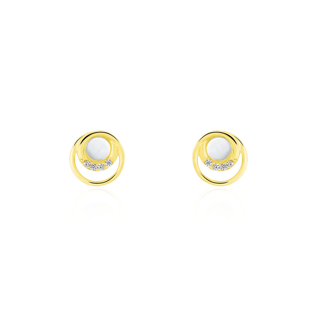 Boucles D’oreilles Puces Kamilka Or Jaune Nacre Et Oxydes