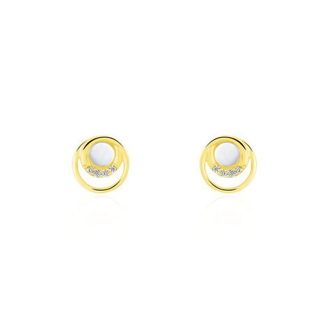 Boucles D'oreilles Puces Kamilka Or Jaune Nacre Et Oxydes - Clous d'oreilles Femme | Histoire d’Or