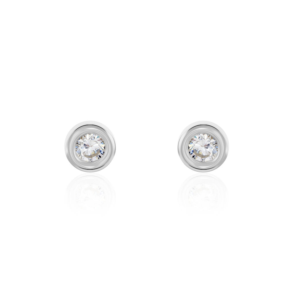 Boucles D'oreilles Puces Eden Serti Pneu Or Blanc Oxyde De Zirconium - Clous d'oreilles Femme | Histoire d’Or