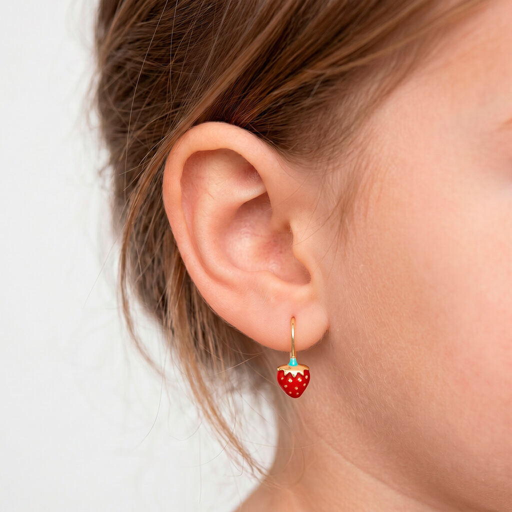 Boucles D'oreilles Pendantes Elizabetae Fraise Or Jaune - Boucles d'oreilles pendantes Enfant | Histoire d&rsquo;Or