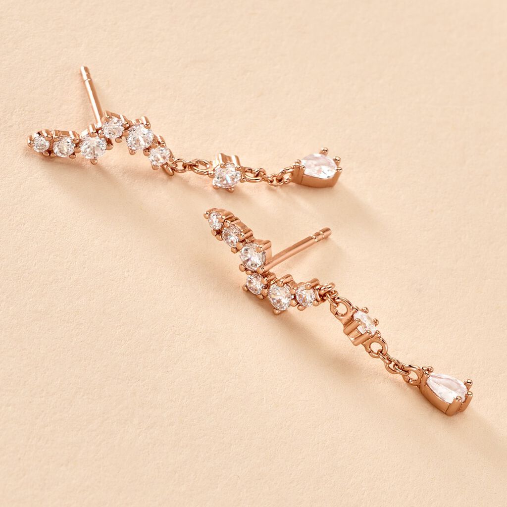 Boucles D'oreilles Pendantes Lir Argent Rose Oxyde De Zirconium - Boucles d'oreilles fantaisie Femme | Histoire d’Or
