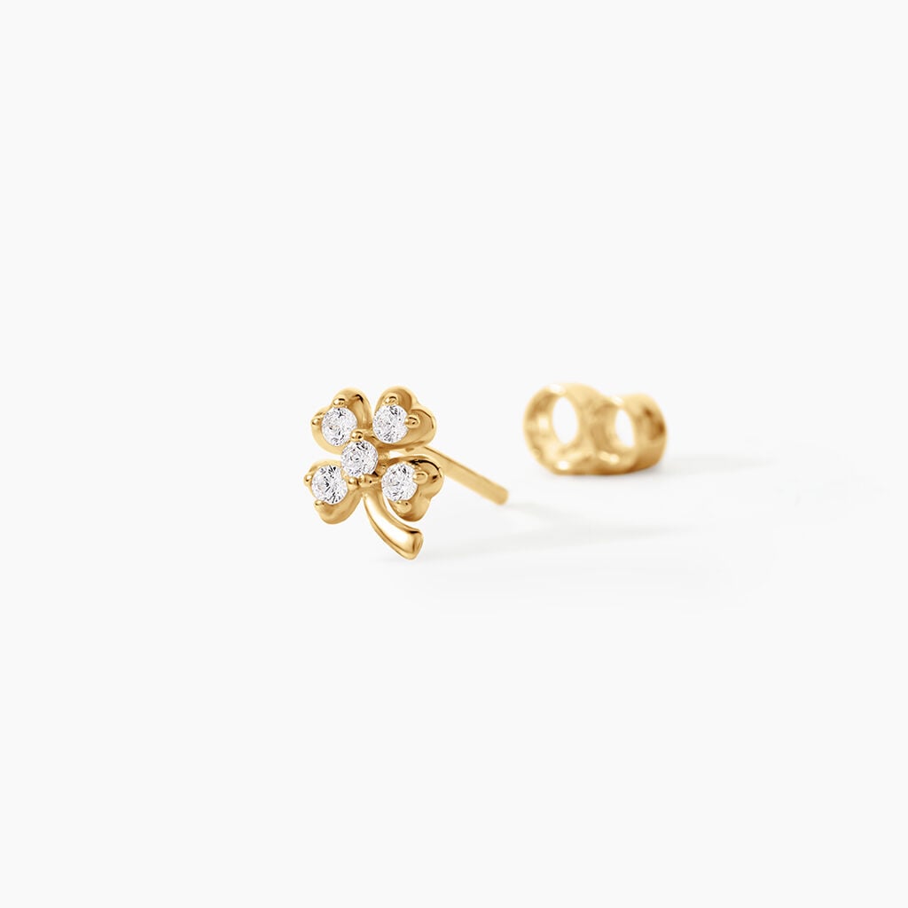 Boucles D'Oreilles Puces Verdiane Argent Dor&eacute; A L'Or 750/1000 Oxyde De Zirconium - Boucles d'oreilles fantaisie Femme | Histoire d&rsquo;Or