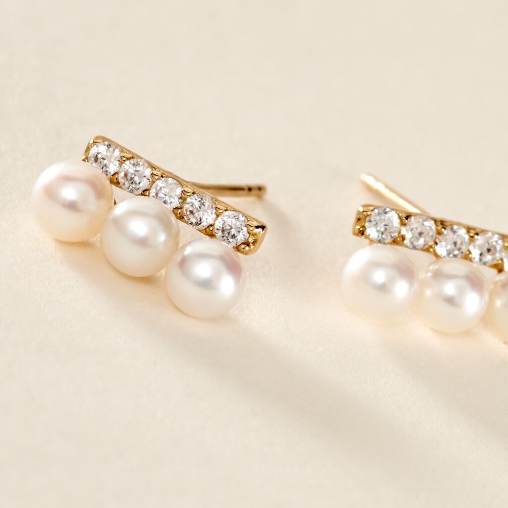 Boucles D'oreilles Puces Or Jaune Patxi Perles Oxydes - Clous d'oreilles Femme | Histoire d’Or