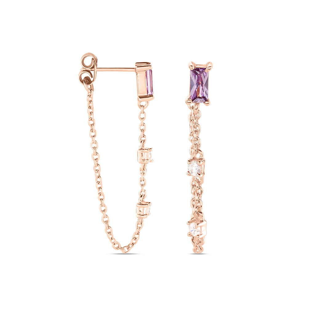 Boucles D'oreilles Pendantes Purple Mood Argent Rose Oxydes - Boucles d'oreilles fantaisie Femme | Histoire d&rsquo;Or