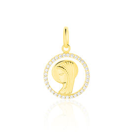 Pendentif Vierge Rond Diamante Or Jaune Oxyde De Zirconium - Pendentifs Baptême Famille | Histoire d’Or