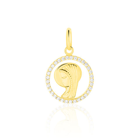 Pendentif Vierge Rond Diamante Or Jaune Oxyde De Zirconium - Pendentifs Baptême Famille | Histoire d’Or